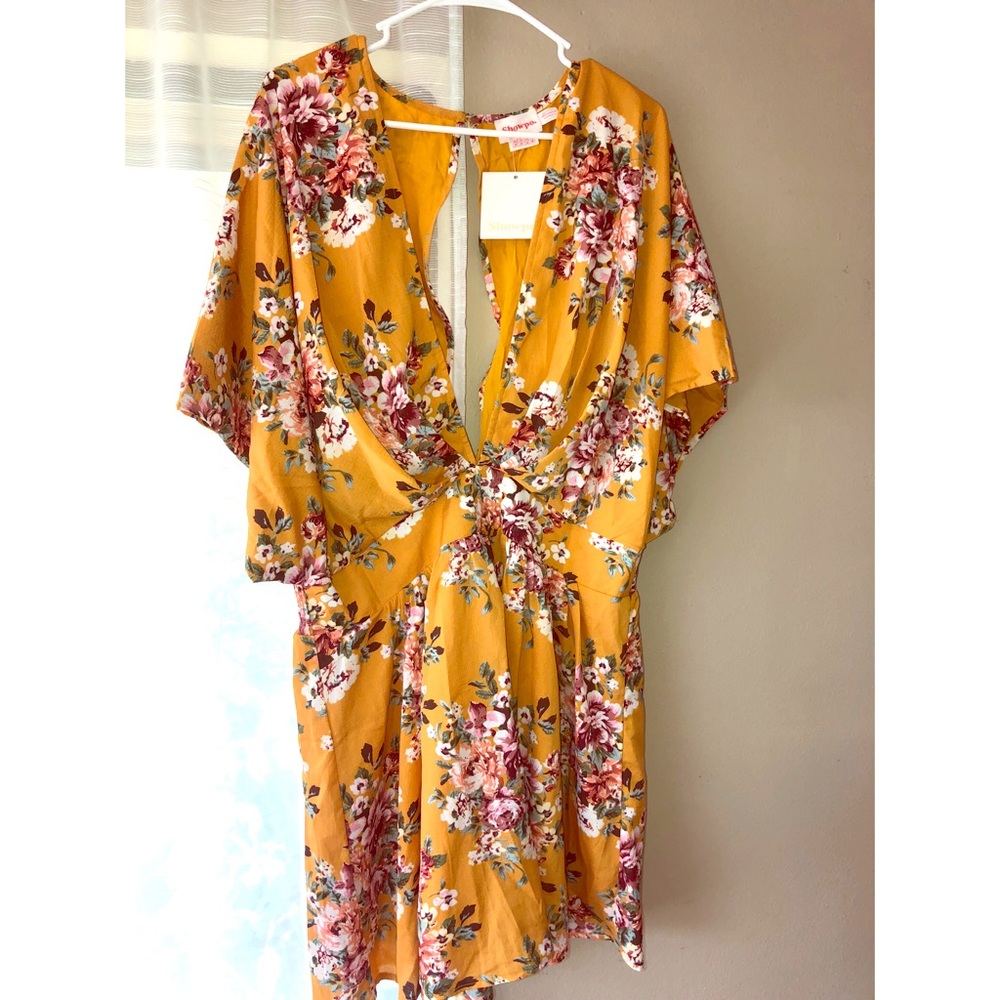 NWT yellow floral Showpo deep V romper
